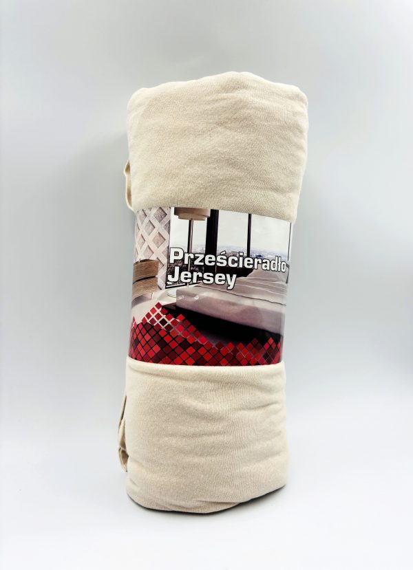 140×200 Trikotāžas palags ar gumiju Jersey 100% KOKVILNA (gaiši bēšs) - Image 2