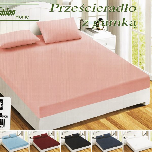 120x200 Palags ar gumiju by Fashion Home Textiles / 100% kokvilna satīns (Gaiši rozs)