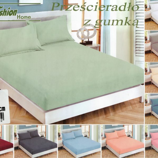 120x200 Palags ar gumiju by Fashion Home Textiles / 100% kokvilna satīns (Gaiši zaļš)