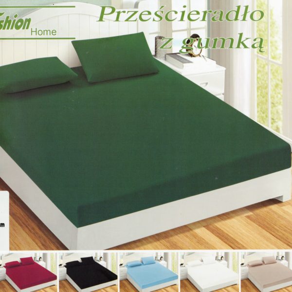 160×200 Palags ar gumiju by Fashion Home Textiles / 100% kokvilna satīns (Zaļš)