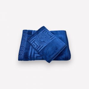 Luks klases vannas dvielis ar Versace simboliku Blue 50×90 cm (vidēja lieluma)