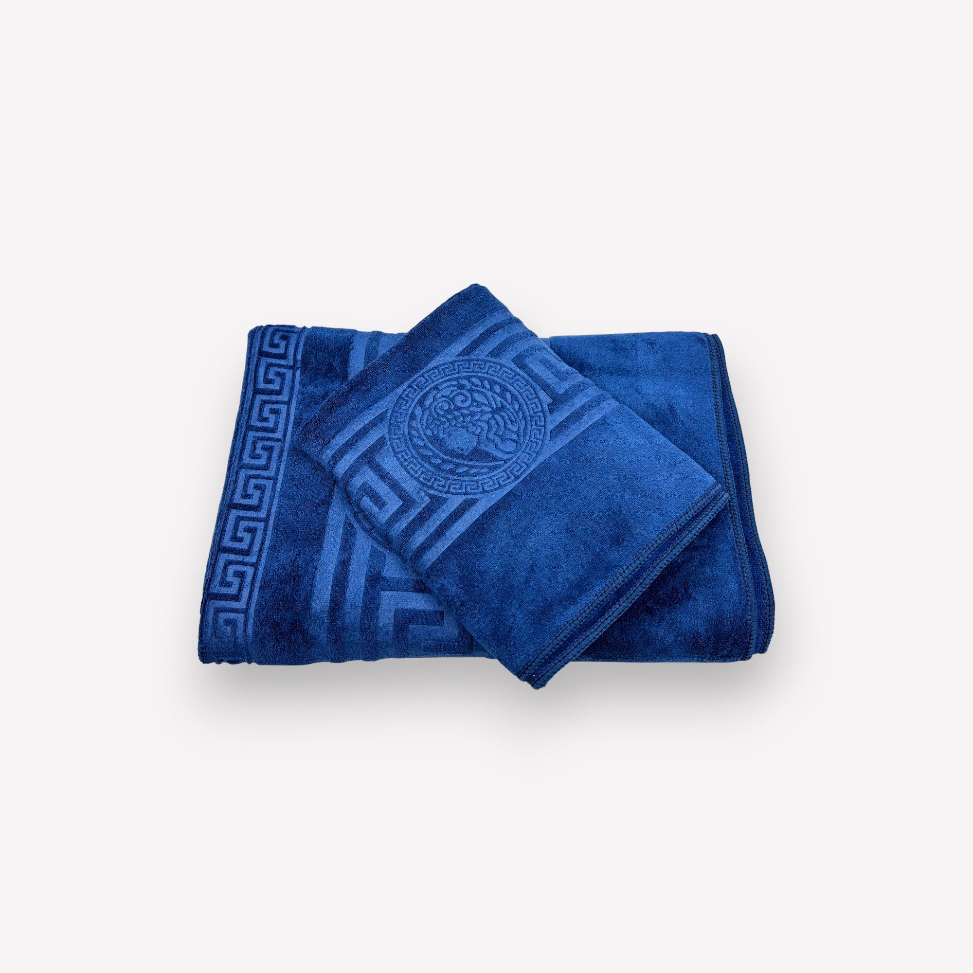 1422 -1 Luks klases vannas dvielis ar Versace simboliku Blue 50×90 cm (vidēja lieluma) - Image 1