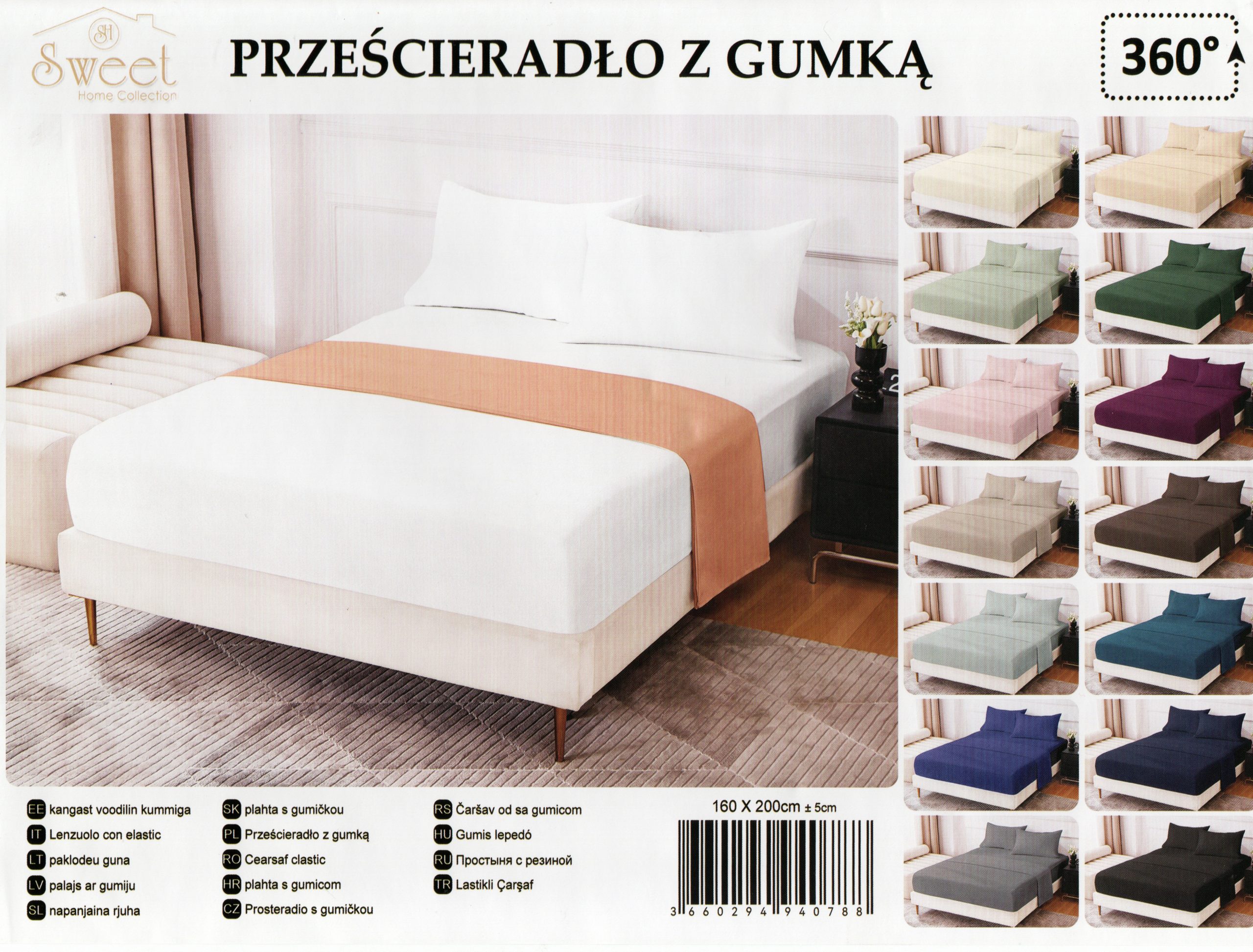 1471 160×200 Palags ar gumiju Luxury Home /100% kokvilna satīns (balts) - Image 1