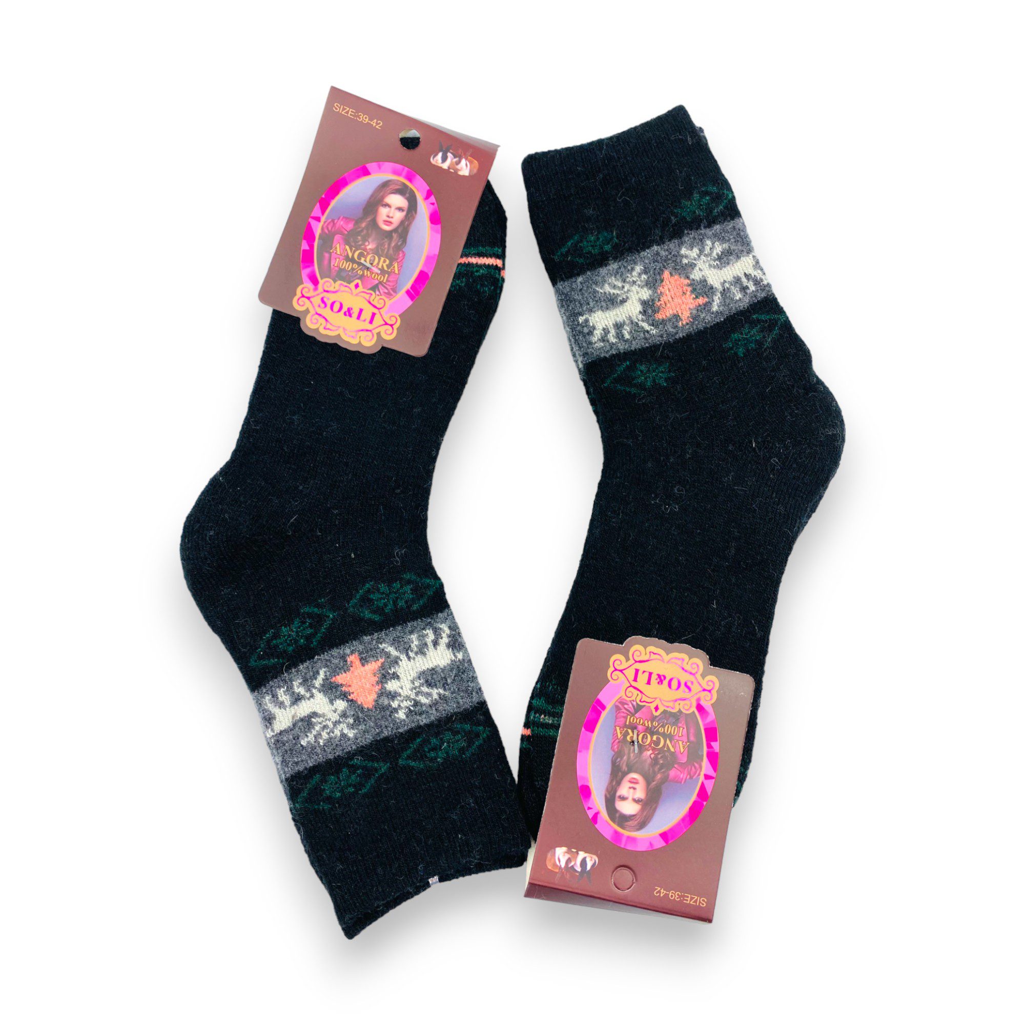1502 ANGORA Thermo siltas sieviešu zeķes no angoras vilnas (melnas) - Image 1