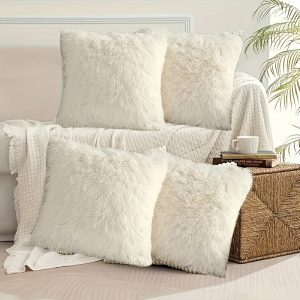 Pūkaina dekoratīva spilvendrāna "Krēmīgā zāle" 40×40 cm - Image 2