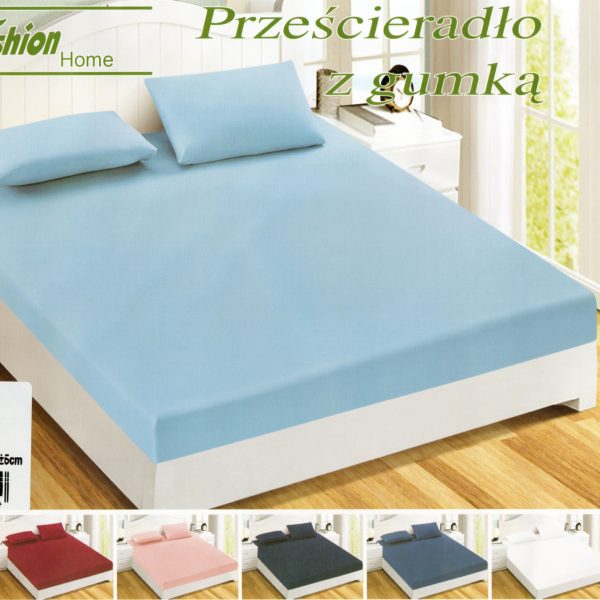 160×200 Palags ar gumiju by Fashion Home Textiles / 100% kokvilna satīns (Gaiši zils)