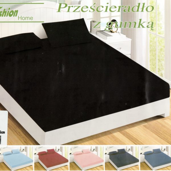 160×200 Palags ar gumiju by Fashion Home Textiles / 100% kokvilna satīns (Melns)