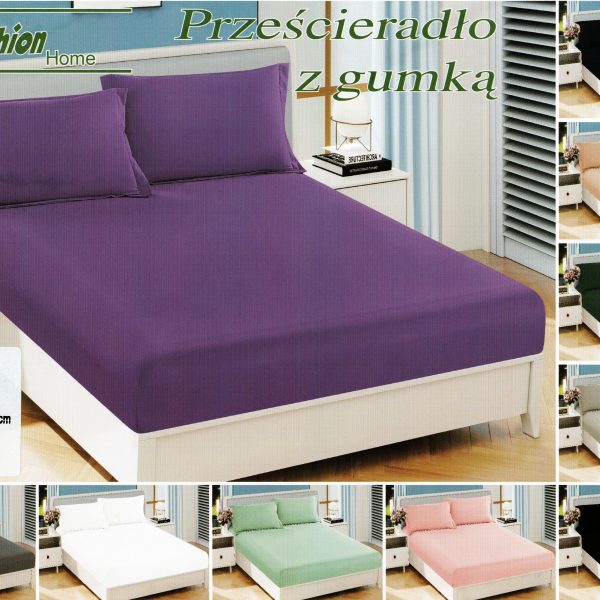 160×200 Palags ar gumiju by Fashion Home Textiles / 100% kokvilna satīns (Violets)