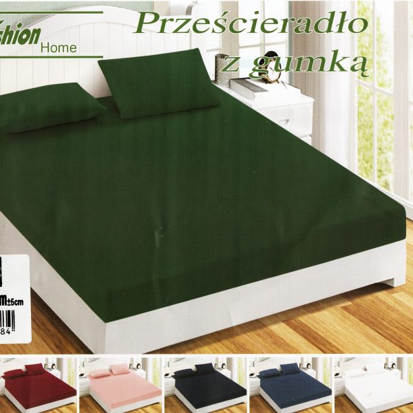 120x200 Palags ar gumiju by Fashion Home Textiles / 100% kokvilna satīns (Zaļš)