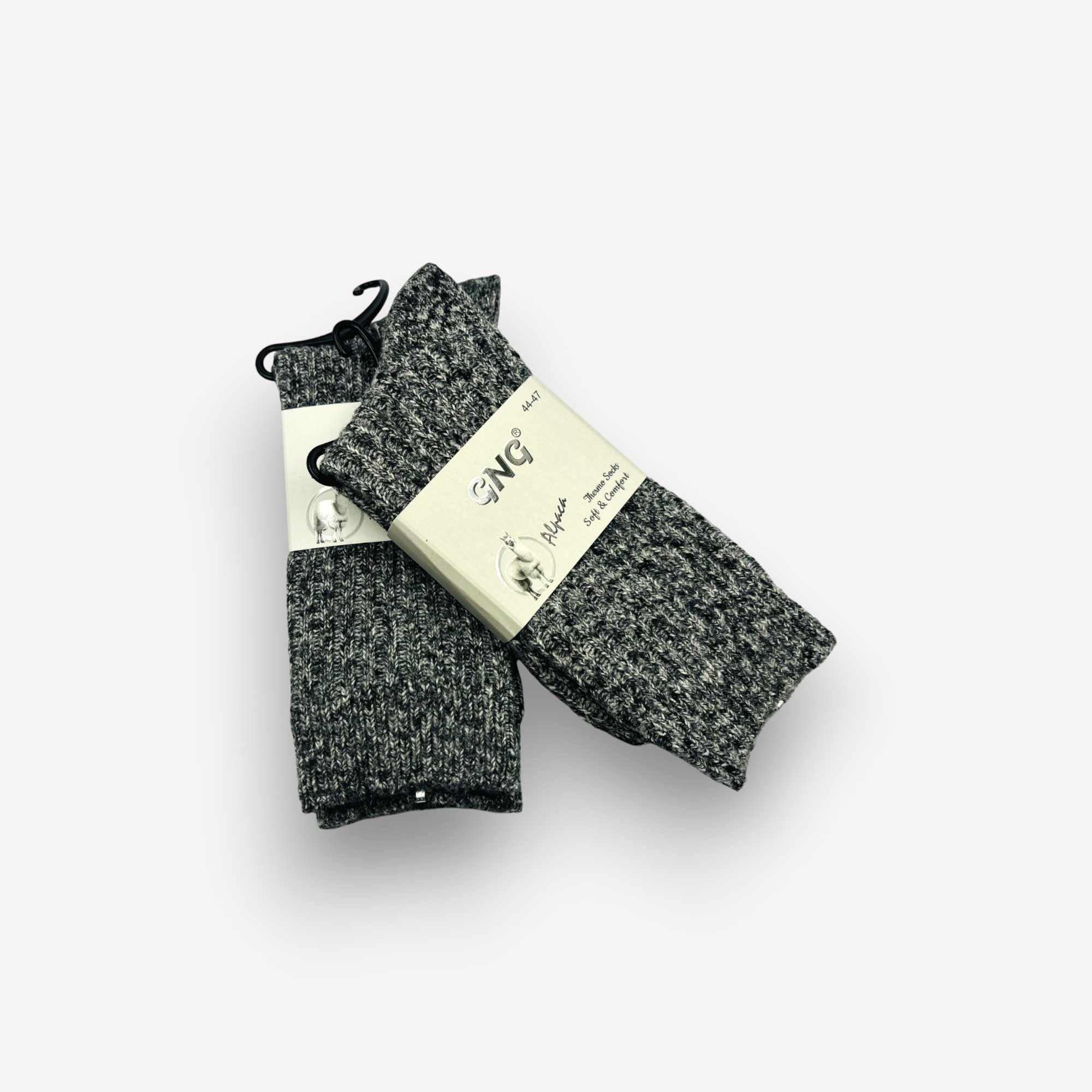 1282 -1 Alpakas vilnas vīriešu zeķes Alpaca Thermo (pelēkas ar strīpām) - Image 1