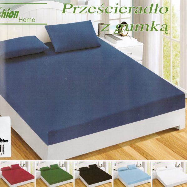 160×200 Palags ar gumiju by Fashion Home Textiles / 100% kokvilna satīns (Zils)