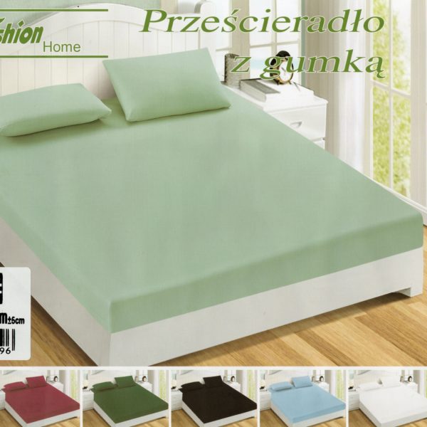 160×200 Palags ar gumiju by Fashion Home Textiles / 100% kokvilna satīns (Gaiši zaļš)