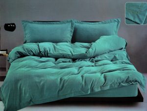 200×220 Luksusa satīna gultas veļas komplekts ar dekoratīvām mežģīnēm, palags ar gumiju (zaļš)