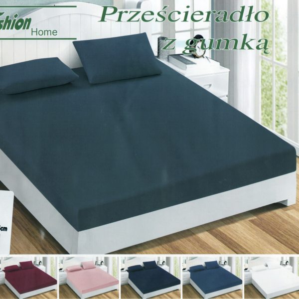 180×200 Palags ar gumiju - Fashion Home, 100% kokvilna satīns (tumši zils)