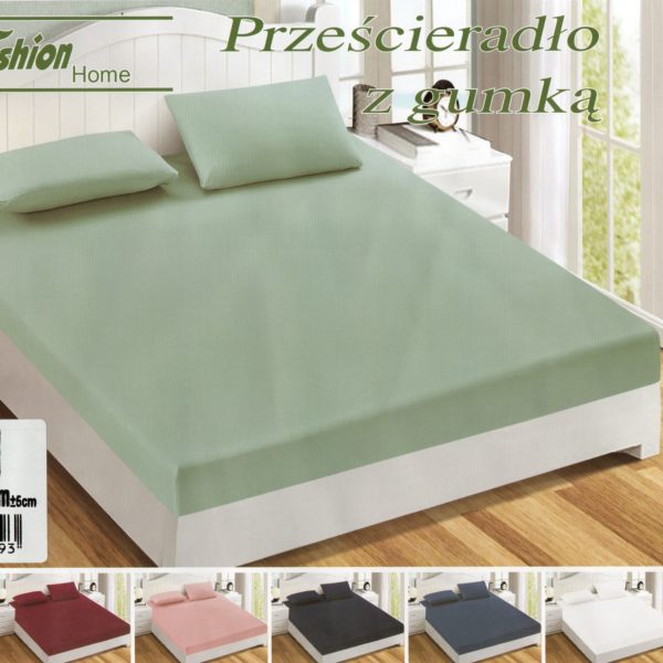 180×200 Palags ar gumiju - Fashion Home, 100% kokvilna satīns (gaiši zaļš)