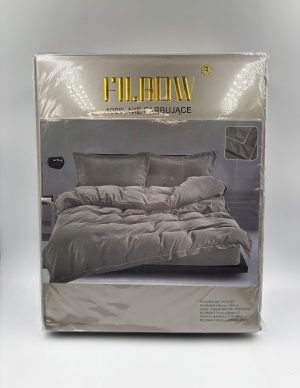 200×220 Luksusa satīna gultas veļas komplekts ar dekoratīvām mežģīnēm, palags ar gumiju (pelēks) - Image 2