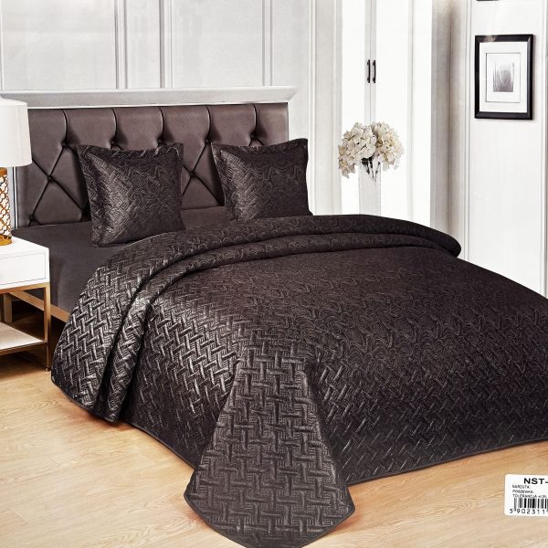 Premium gultas pārklājs 220×240 cm ar spilvendrānām, tumši pelēks