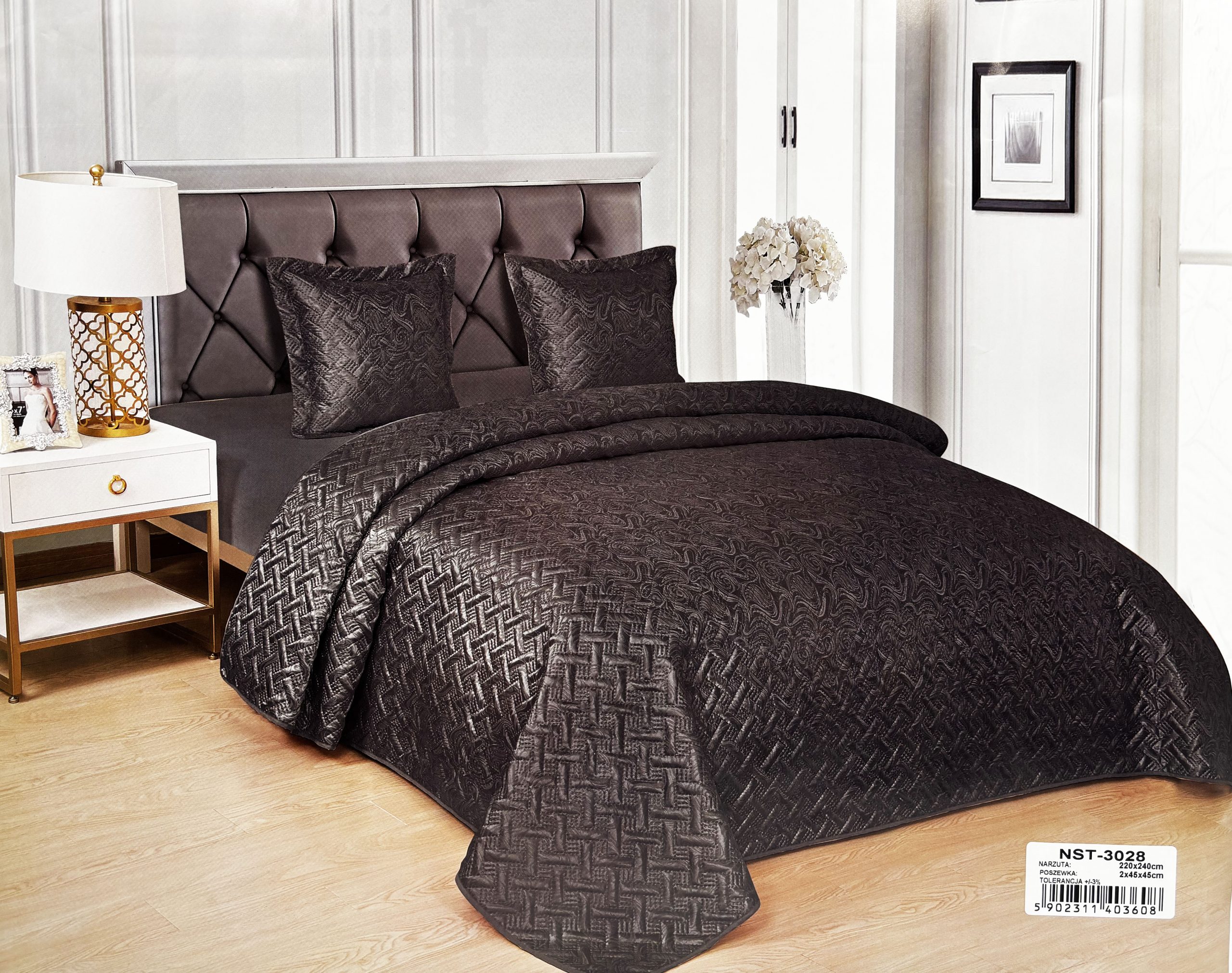 1051 -1 Premium gultas pārklājs 220×240 cm ar spilvendrānām, tumši pelēks - Image 1
