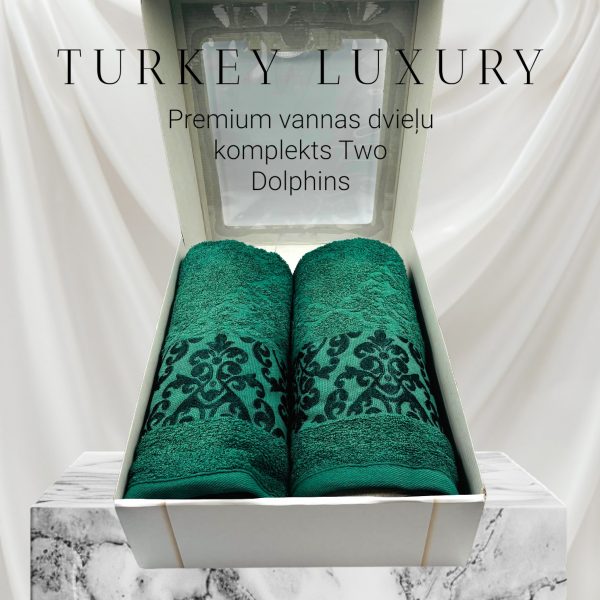 Premium vannas dvieļu komplekts Two Dolphins Laima zaļš / 50×90 un 70×140 cm, dāvanu kastē