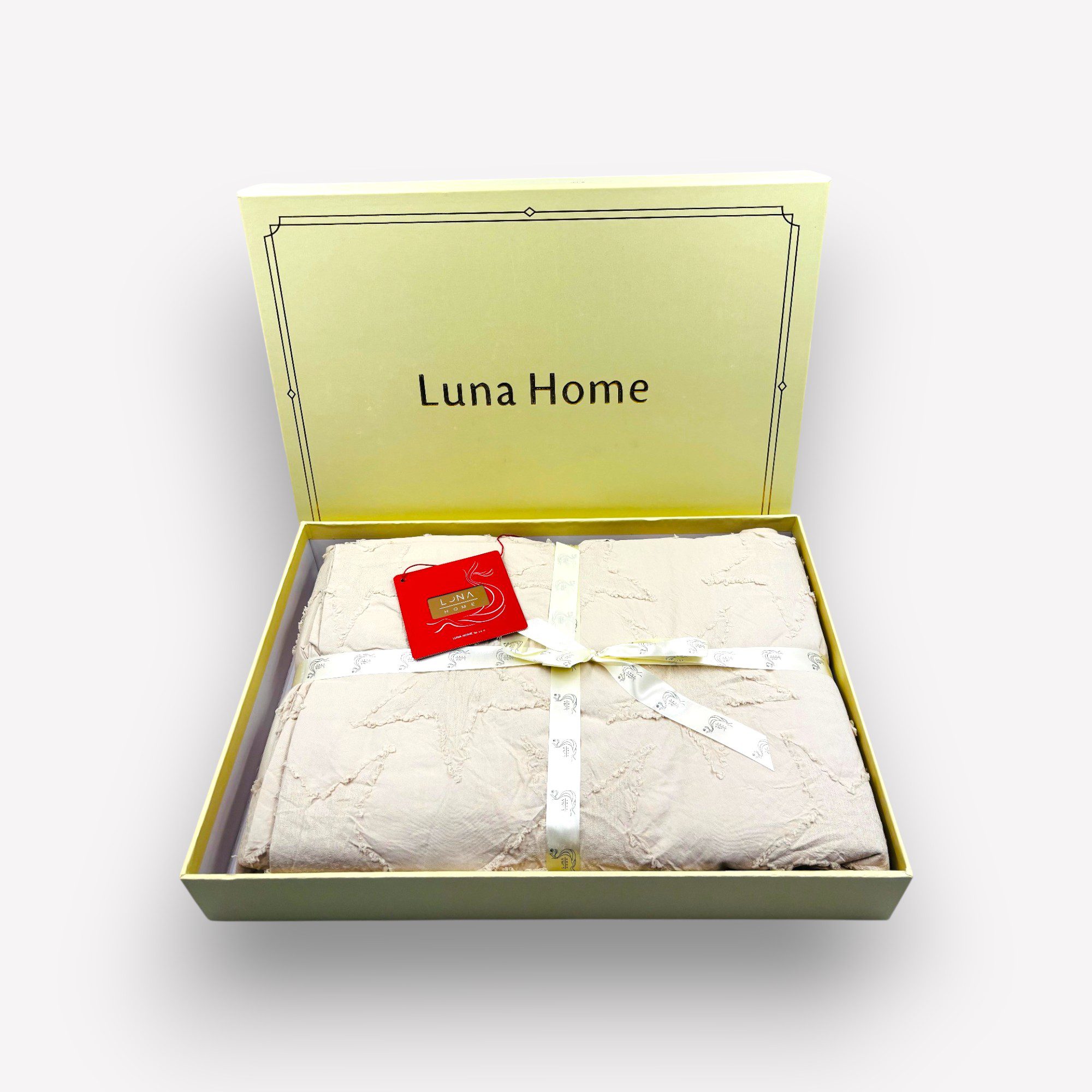 1594 -3 200×220 Premium gultas veļa ar palagu Luna Home dāvanu kastē, kokvilna satīns (gaiši bēšs) - Image 1