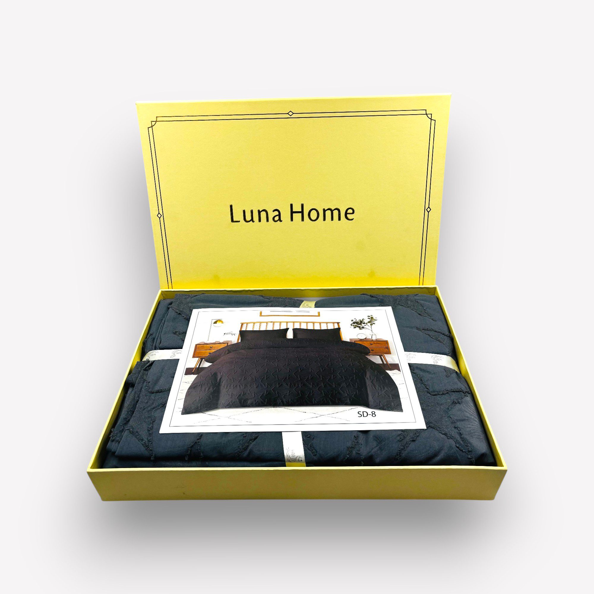 356 -1 200×220 Premium gultas veļa ar palagu Luna Home dāvanu kastē, kokvilna satīns (tumši pelēks) - Image 1