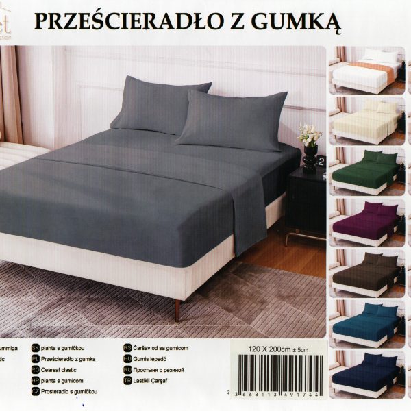 120×200 Palags ar gumiju Sweet Home /100% kokvilna satīns (Pelēks)