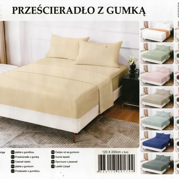 120×200 Palags ar gumiju Sweet Home /100% kokvilna satīns (Šampanieša)