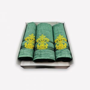 Premium vannas dvieļu komplekts Two Dolphins 3 gb. / 50×90 un 70×140 cm, dāvanu kastē (zaļš) - Image 2
