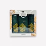 Premium vannas dvieļu komplekts Two Dolphins 3 gb. / 50×90 un 70×140 cm, dāvanu kastē (zaļš)