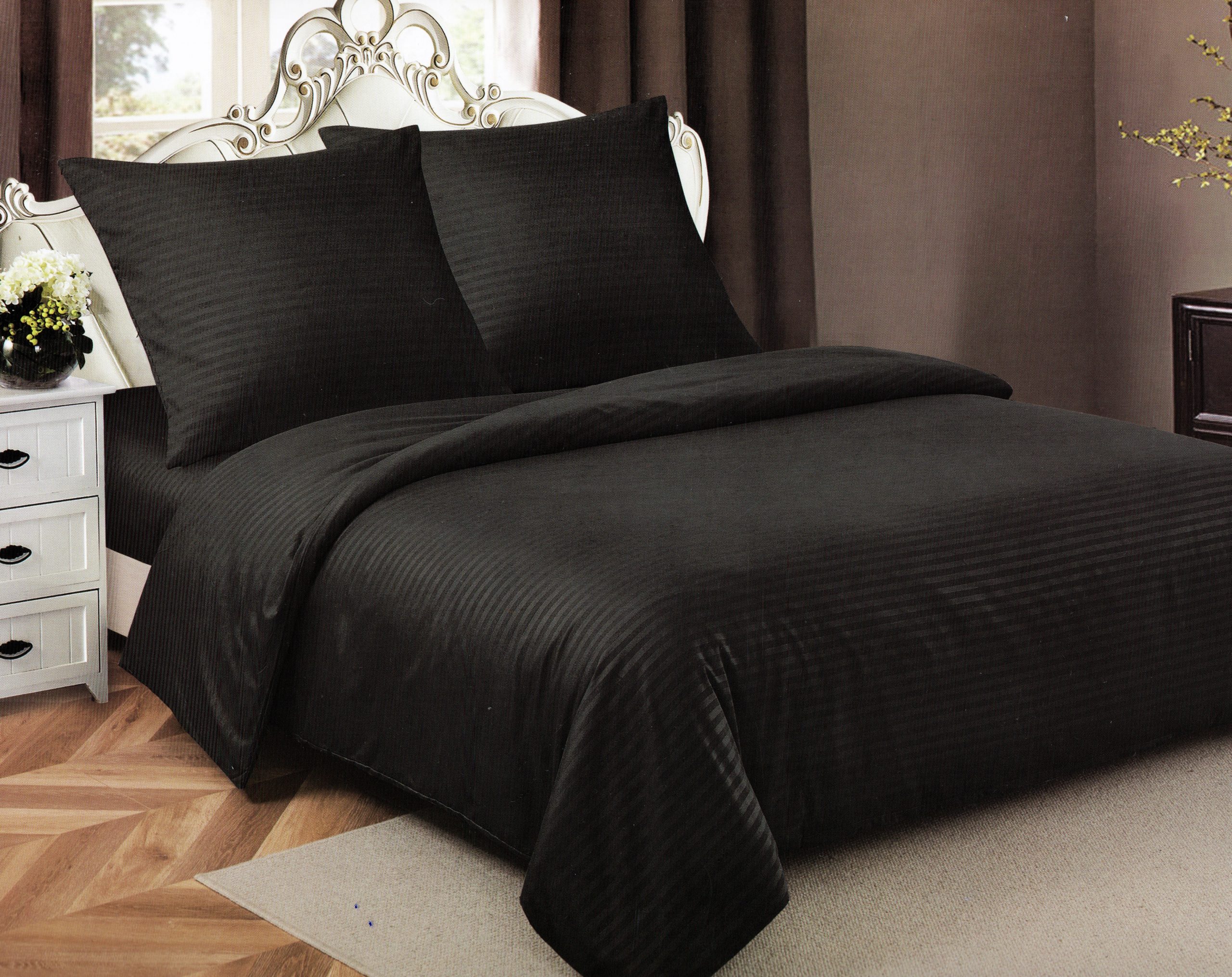 1092 200×220 Premium kvalitātes vienkrasainā gultas veļa LUNA HOME ar palagu– viesnīcu stila elegance, melnā krāsā - Image 1