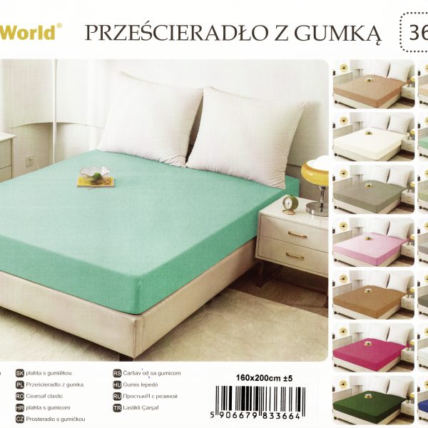 160×200 Palags ar gumiju Cotton World – 100% kokvilna satīns (Tirkīza)