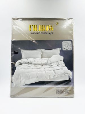 200×220 Premium kokvilnas satīna gultas veļa ar mežģīnēm un palagu ar gumiju – Filow (Pērļu pelēks) - Image 2