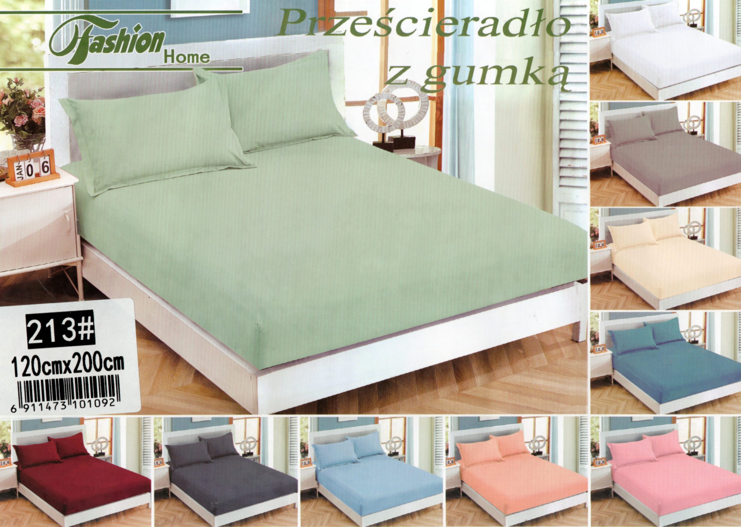 1909 120x200 Palags ar gumiju Fashion Home Textiles / 100% kokvilna satīns (Gaiši zaļš) - Image 1