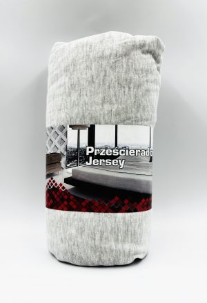 180×200 Palags ar gumiju Jersey - 100% kokvilna (gaiši pelēks ar strīpām) - Image 2