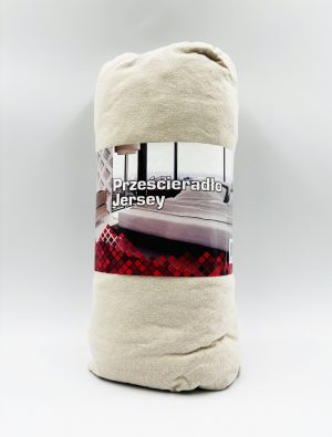 140×200 Palags ar gumiju Jersey - 100% kokvilna (Gaiši bēšs) - Image 2