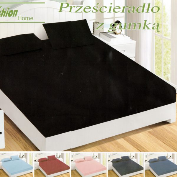 200×220 Palags ar gumiju by Fashion Home / 100% kokvilna satīns (Melns)