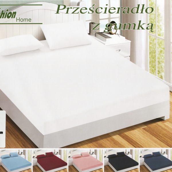 140×200 Palags ar gumiju by Fashion Home Textiles - 100% kokvilna satīns (Balts)