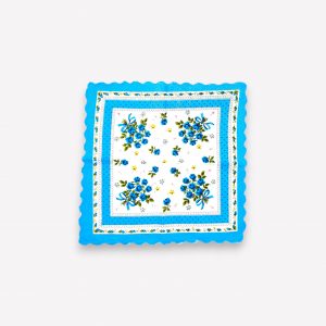Elegants sieviešu auduma kabatlakatiņš 28×28 cm ar ziediem (gaiši zils)