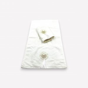 Premium kokvilnas Durul dvielis 35×50 cm - elegants ziedu raksts (Balts) - Image 2