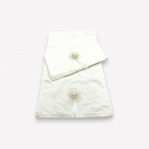 Premium kokvilnas Durul dvielis 35×50 cm - elegants ziedu raksts (Balts) - Image 3