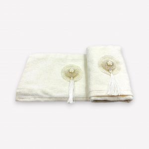 Premium kokvilnas Durul dvielis 35×50 cm - elegants ziedu raksts (Balts) - Image 4