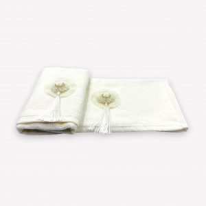 Premium kokvilnas Durul dvielis 35×50 cm - elegants ziedu raksts (Balts) - Image 5