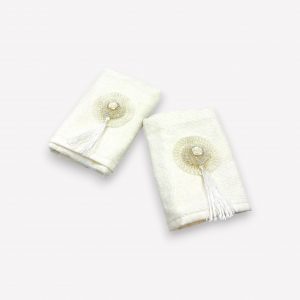 Premium kokvilnas Durul dvielis 35×50 cm - elegants ziedu raksts (Balts)
