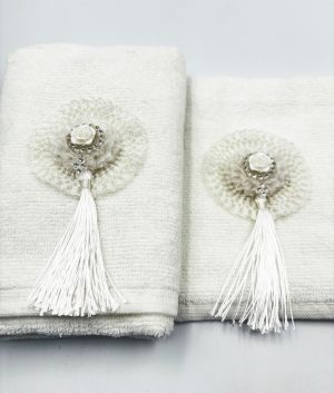 Premium kokvilnas Durul dvielis 35×50 cm - elegants ziedu raksts (Balts) - Image 7