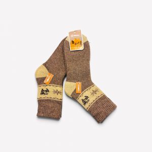 Kamieļu vilnas vīriešu siltās ziemas zeķes – biezas un siltas (tumši bēšas ar rakstu) - Image 2