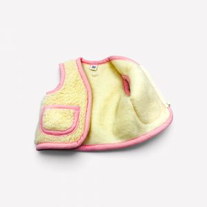 Bērnu aitas vilnas veste Merino wool ar rāvējslēdzēju un kabatām, rozā apdare - Image 3