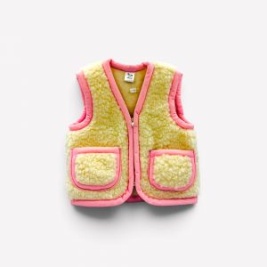 Bērnu aitas vilnas veste Merino wool ar rāvējslēdzēju un kabatām, rozā apdare