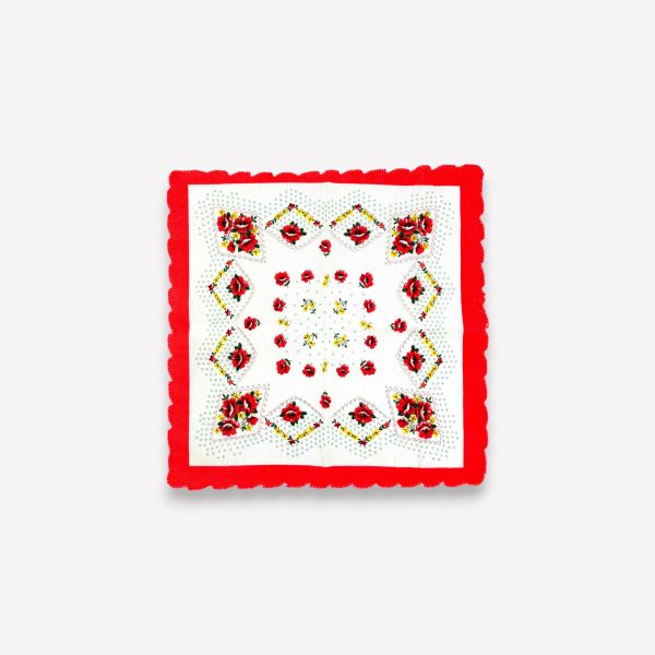 Elegants sieviešu auduma kabatlakatiņš 28×28 cm ar ziediem (sarkans)