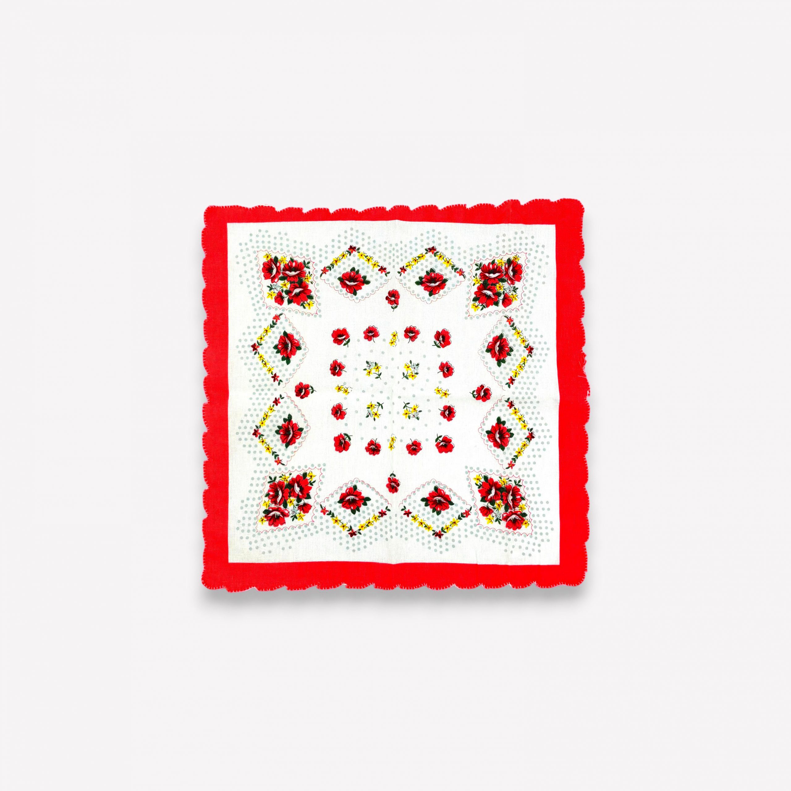 1238 (2) Elegants sieviešu auduma kabatlakatiņš 28×28 cm ar ziediem (sarkans) - Image 1
