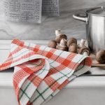 Virtuves kokvilnas dvielis Wafel (oranžs ar zaļām strīpām)